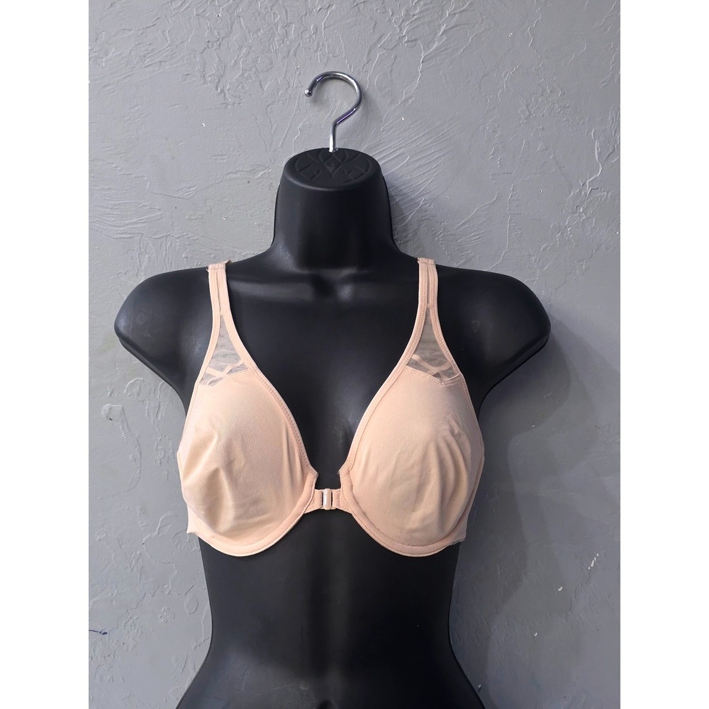 Delimira Womens‎ Racerback Front Close Underwire Bra Beige Nude Mesh Trim